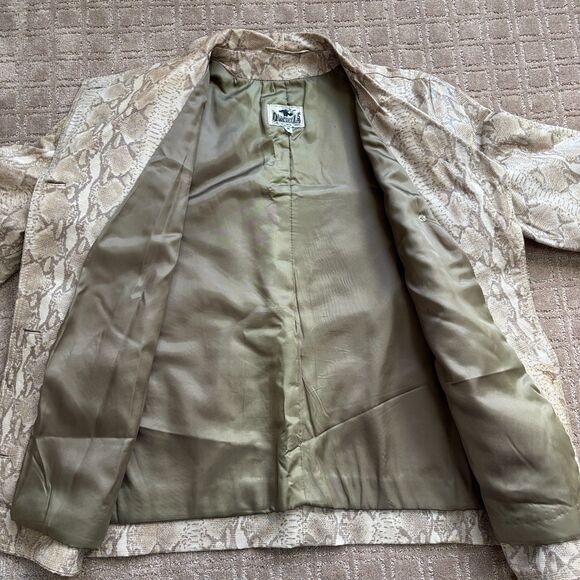 Vintage Reptile Snakeskin Leather Jacket Coat Women's M Cream Oversized Boxy 90s - Picture 4 of 12